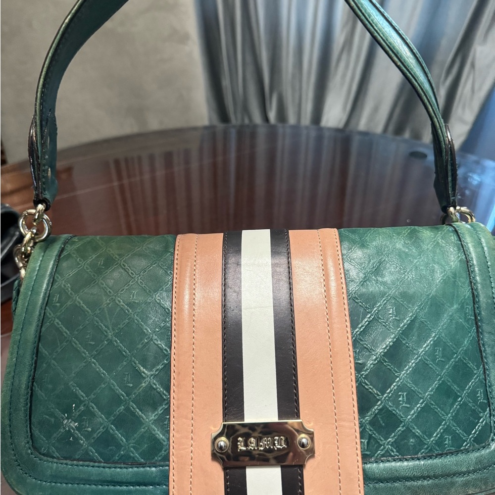 L.A.M.B. Green and Tan Shoulder Bag